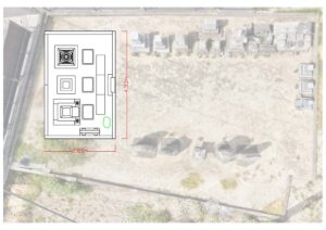 ドローン空撮写真とCAD設計図の合成画像　墓石デザイン活用事例